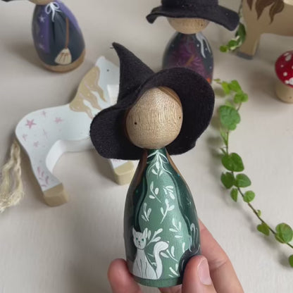 Hand-Painted Wooden Witch Doll | Halloween Decor, Fall Collectible & Open-Ended Toy