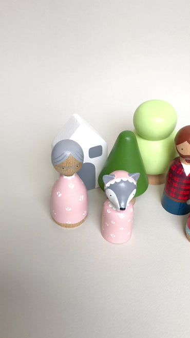 Eco-Friendly Red Riding Hood Wooden Toy Set for Toddlers