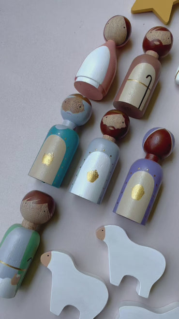 19 Figures - Kids wooden nativity set, Christmas decorations